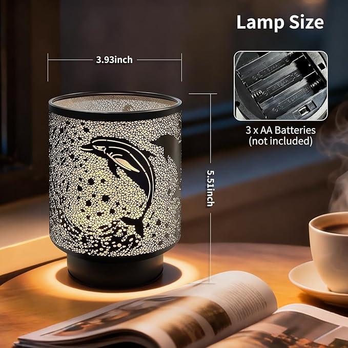 Battery Operated Table Lamp, Cordless Lamps for Home Décor, Nightlight with LED Bulb with Timer for Living Room Bedroom Tabletop Entryway Centerpiece Gift (Dolphin)