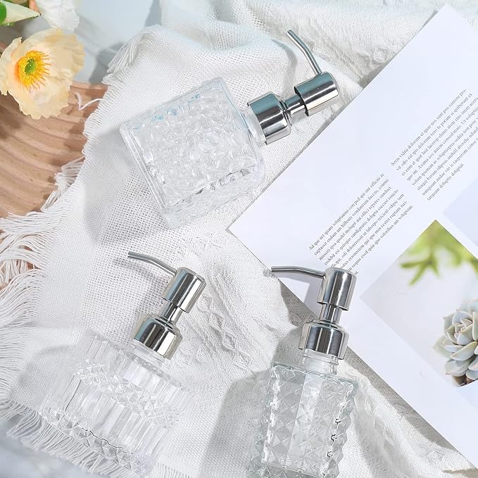 YunNasi Soap Dispenser with Stainless Steel Pump, Clear Crystal Design, Vintage and Elegant, Refillable Liquid Hand Soap Dish Soap Dispensers for Bathroom Counter, Kitchen Sink (Style 3)