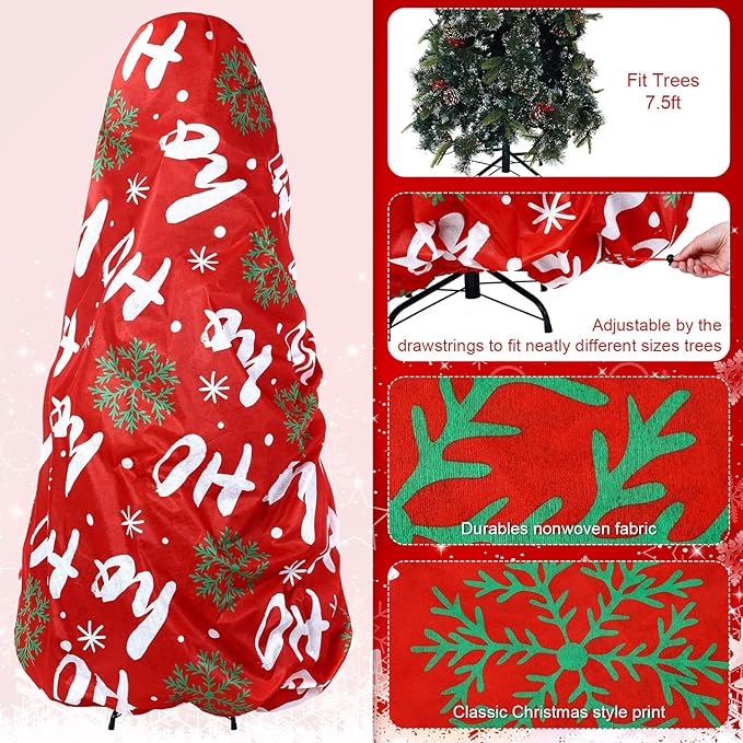 Yeshone 2 Pieces Large Christmas Tree Storage Bag with Drawstring for 7.5 Ft Trees Christmas Trees Covers for Upright Dust Proof Storage Containers (Snowflake)