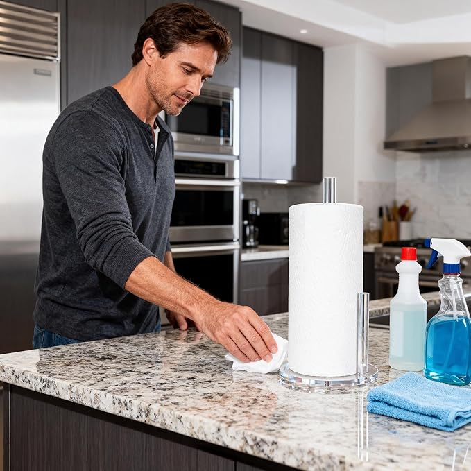 Acrylic Paper Towel Holder, Premium Stand for Kitchen Organize, One-Handed Manipulation Countertop Roll Paper Dispenser (DP014)