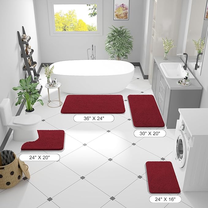 OLANLY Bathroom Runner Rugs 59x20, Extra Soft Absorbent Chenille Bath Rugs, Rubber Backing Quick Dry, Machine Washable Long Bath Mats for Bathroom Floor, Tub and Shower, Home Decor Accessories, Red