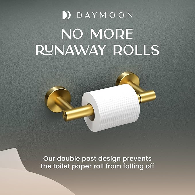 Day Moon™ - Toilet Paper Holder - Modern Roll Holder for Bathroom - 2 Pack - Wall Mount, Gold