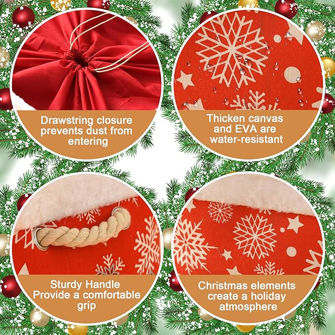 INough Christmas Ornament Storage Box Holiday Decoration Organizer, Christmas Basket for Kids Large Gifts Baskets Empty with Handles Santa Sack with Drawstring (Medium, Snowflake)
