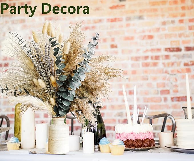 Green Pampas Grass Boho Bouquet – Exquisite Lavender and Eucalyptus Dried Flower Arrangements for Western Boho Decor – Rustic Flowers for Your Bohemian Home, Bedroom, and Wedding Table Décor