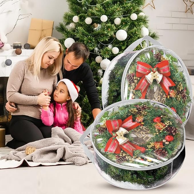 YAYODS 6 Pack Wreath Storage Container 30 Inch Wreath Storage Bag Heavy Duty Christmas Wreath Boxes with Clear Window for Xmas Holiday Seasonal Wreath Garland (White)
