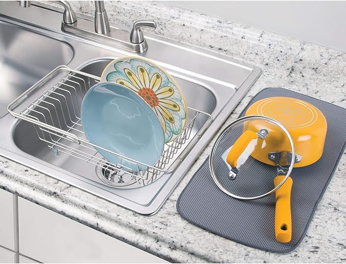 iDesign Classico Kitchen Over-the-Sink Dish Drainer Rack for Drying Glasses, Silverware, Bowls, Plates - Satin