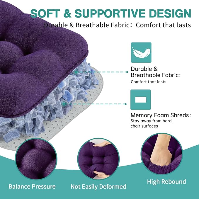 BETU Chair Cushions for Dining Chairs Set of 6,3.5" Thick Kitchen Table Chair Pads with Ties,Non Slip Backing and Covers, Seat Cushion for Dining Room,Bar,Patio Chairs,16"X16"X3.5",Dark Purple