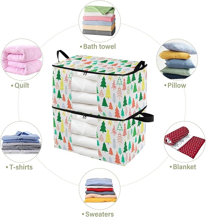Burbuja 2 Pack Storage Bag Organizer with Handles for Clothes, Blankets, Bedding, Christmas Tree Foldable Storage Bag with Zipper & Clear Window, 95L