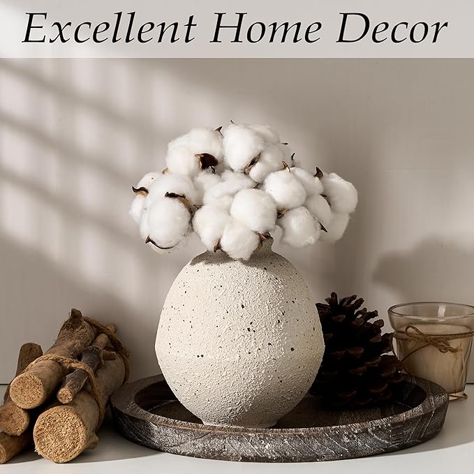 PORCER Ceramic Flower Vase, 6.22 Inch Rustic Farmhouse Vase Home Decor, Handcrafted Vintage Pottery Vase, Small Terracotta Vases for Living Room, Table, Shelf, Fireplace, Cream-White
