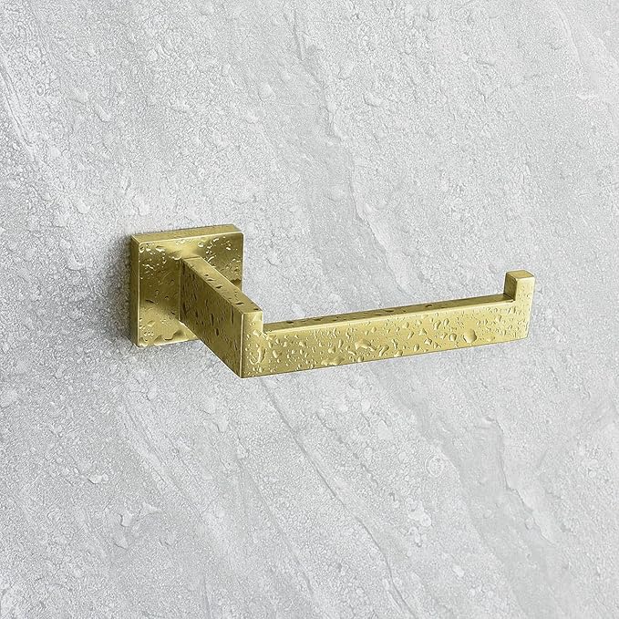 HITSLAM Brushed Gold Brass Toilet Paper Holder Wall Mount Premium 304 Stainless Steel Square Toilet Paper Roll Holder for Bathroom Rustproof