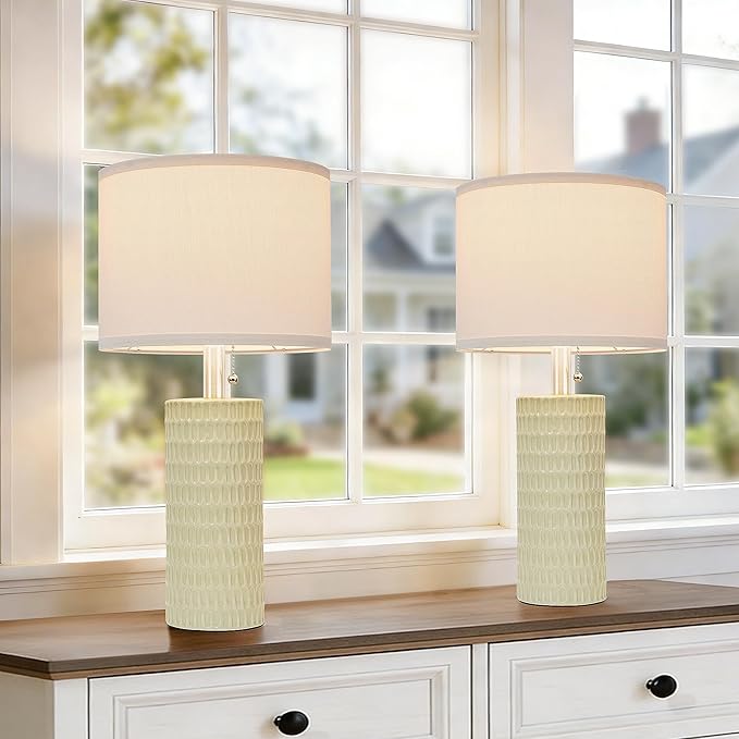 Reaketon Table Lamps for Living Room Set of 2, Ceramic Table Lamps for Bedroom, 20" Modern Lamps for Night Stands, Light Green