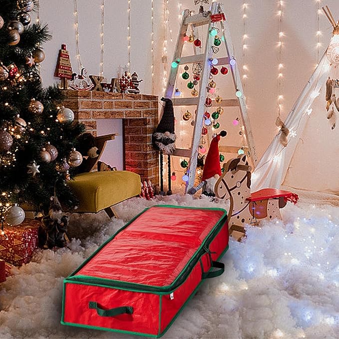 Gift Wrap Organizer, christmas storage under bed,Christmas Wrapping Paper Storage Bag Useful Pockets for Xmas Accessories, Large Capacity Storage Box,Holiday Accessories