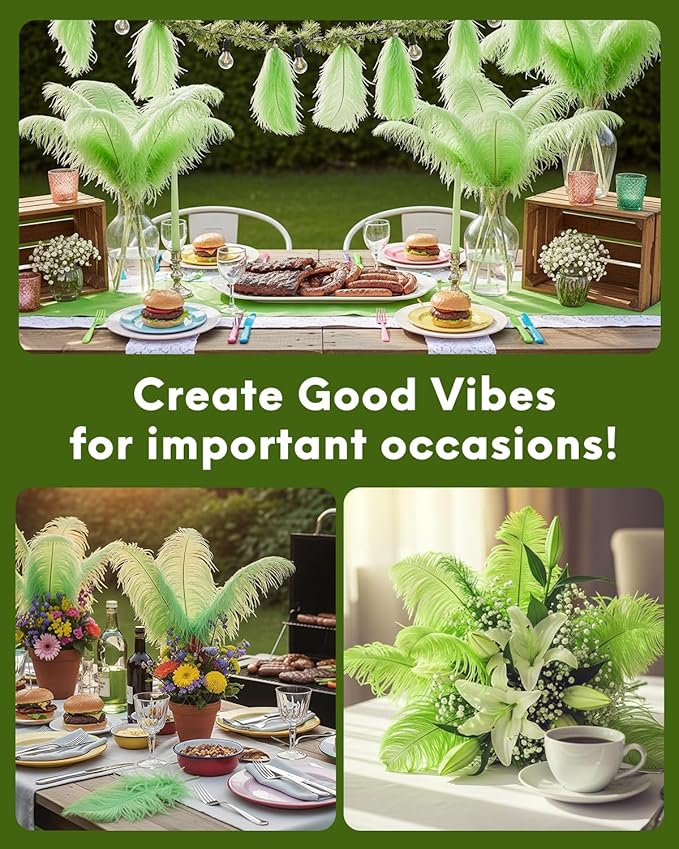 30pcs Fruit Green Ostrich Feathers Natural Bulk 11-14inch(28-35cm) Vase Craft Wedding Home Party Centerpieces Christmas Day Decoration