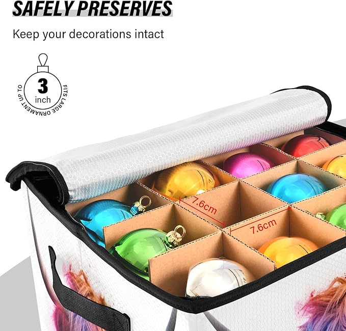 Kigai Highland Cow Christmas Ornament Storage Box with Zipper & Adjustable Dividers Holiday Ornament Organizer Xmas Storage Container, 64 Balls