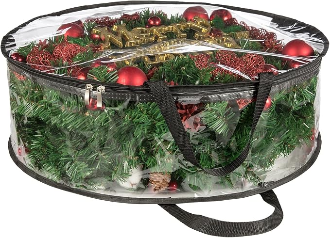 CINPIUK Clear Wreath Storage Bag 35 Inch Christmas Wreath Storage Container, Heavy Duty Wreath Protector with Handle for Holiday Seasonal Wreath Garland, 2Pcs
