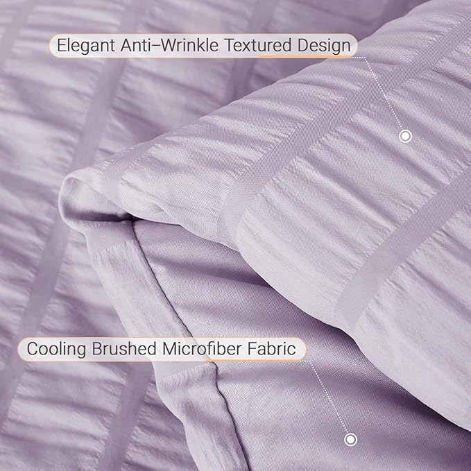 MUXHOMO 5 Pieces Twin XL Comforter Set, Seersucker Bed in a Bag Twin XL Size, All Season Luxury Bedding Set with Comforter, Flat Sheet, Fitted Sheet, Pillowcase & Sham, Lavender