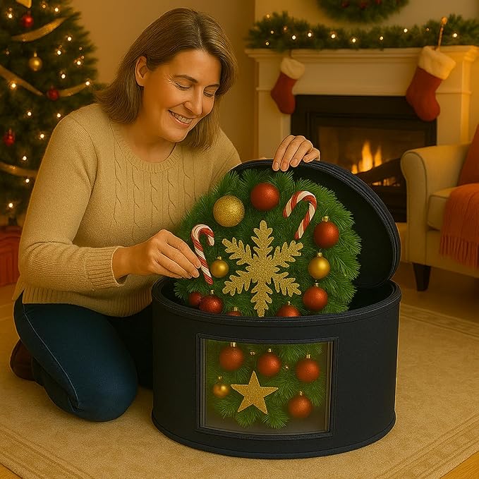 Christmas Wreath Storage Bag,Collapsible Felt Holiday Garland Container with Zipper & Handle, Durable Wreath Organizer Bin for Seasonal Decor Storage 20 x 12 (Blue, 12 x 20)