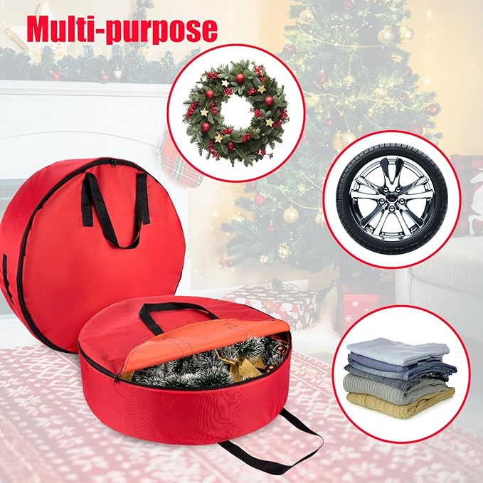 Round Wreath Storage Bag 30-Inch with Zipper - 600D Oxford Fabric Storage Container for Wreaths, Garland, Holiday & Seasonal Decorations, Dust-Proof Protection