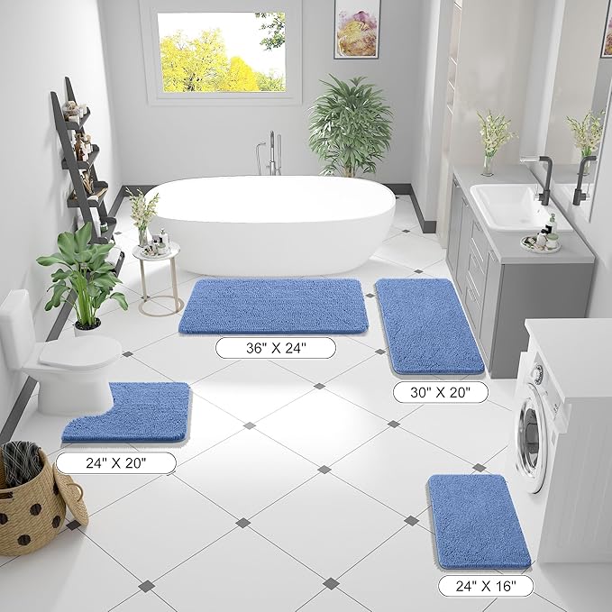 OLANLY Large Bathroom Rugs 47x32, Soft Absorbent Chenille Bath Rugs, Rubber Backing Quick Dry, Machine Washable Bath Mats for Bathroom Floor, Tub and Shower, Home Decor Accessories, Cornflower Blue