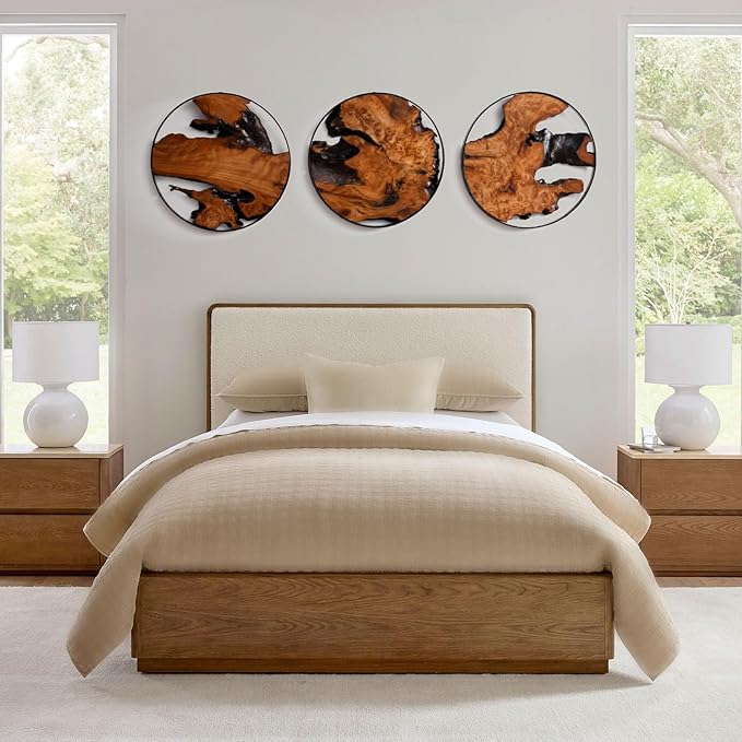 WELLAND 3 Pieces Round Cedar Wood 11.81" L x 0.87" W x 11.81" H Wall Decoration Ornaments, Hanging Decoration for Home Office, Living Room, Bedroom, Bathroom, Dining Room, Entryway