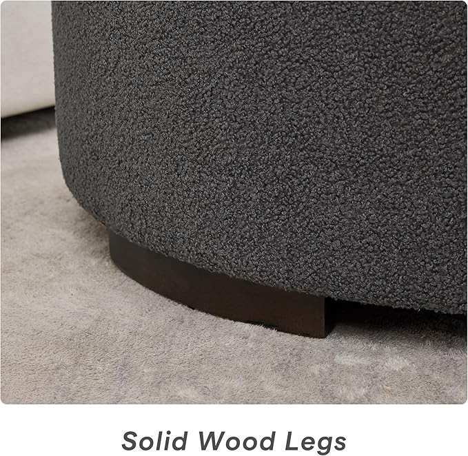 29.5 Inch Round Storage Ottoman Coffee Table,Modern Circle Coffee Table with Storage with Removable Lid Top and Solid Wood Legs,Large Round Ottoman for Bedroom,Living Room,Teddy Fleece,Grey