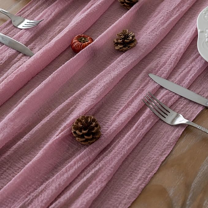 Keketoarrange Dusty Rose Easter Cheesecloth Table Runner Gauze 120 Inch 10 FT Rustic Boho Cheese Cloth Runner for Wedding Baby Shower Bridal Shower Garden Party Sheer Spring Home Decorations