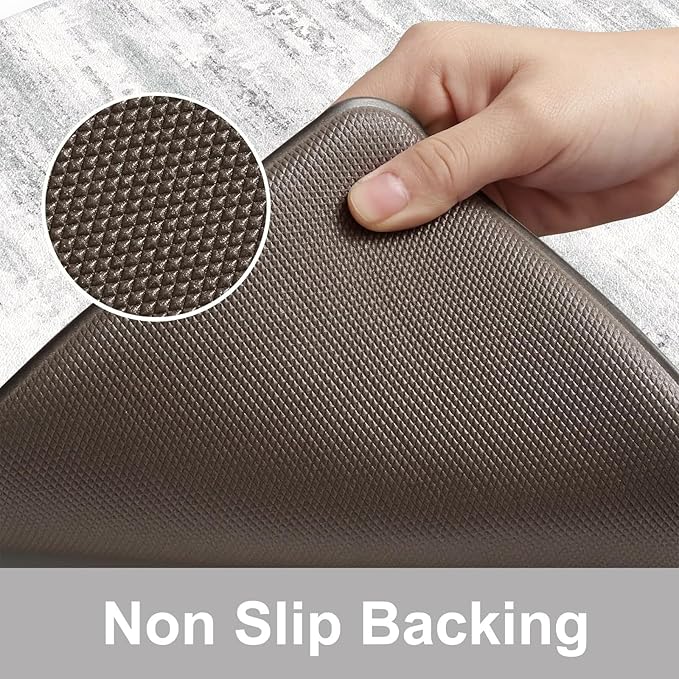 KIMODE Anti Fatigue Kitchen Mats for Floor, Abstract Half Moon Kitchen Rug 18"x28", Grey Ergonomic Standing Desk Mat, Memory Foam Kitchen Floor Mats for Laundry Office Sink