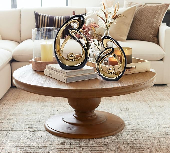 2 PCS Black Decor Accent Ceramic Statue Black and Gold Mid Century Modern Home Decor Accents Sculpture Decorations Centerpieces for Living Room Bookshelf Shelf Coffee Table Kitchen Office Dining Table