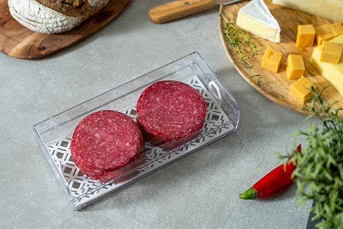 Pikanty Deli Keeper | Fridge Storage Container with Hinged Lid and Removable Tray | Small Cold Cuts Organizer | Dishwasher Safe | Made in USA