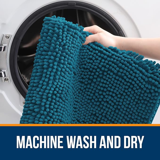 OLANLY Bathroom Runner Rugs 47x20, Soft Absorbent Chenille Bath Rugs, Rubber Backing Quick Dry, Machine Washable Long Bath Mats for Bathroom Floor, Tub and Shower, Home Decor Accessories, Peacock Blue
