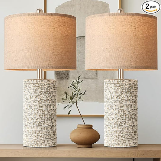 PARTPHONER 23" Modern Ceramic Table Lamp Set of 2, Table Lamps for Living Room, Rustic Farmhouse Bedside Lamps Nightstand lamp for Bedroom, Desk Lamp for End Table Home Decor Grey Shabby Chic White