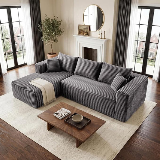 Modular Sectional Sofa, Boneless Compressed Sofa in a Box, L-Shaped Cloud Couch with Deep Seats & Chaise for Living Room, No Assembly Required (Drak Gray, 92.5" L-Shape with Left Facing Chiase) | Boneless Compressed, Sofa in a Box, Cloud Couch, Deep Se...