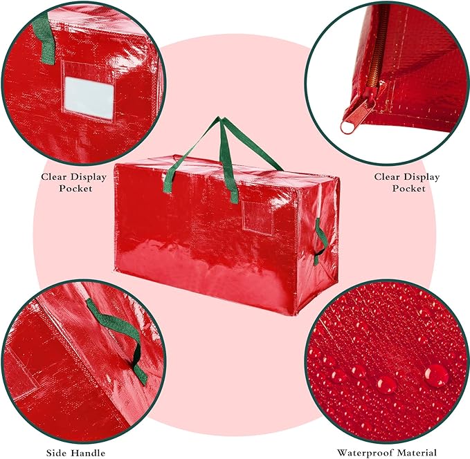 Shappy 6 Pcs Extra Large Storage Bags Jumbo Moving Bags Christmas Ornaments Container Heavy Duty Organizer Storage Bag with Zippers(Red,65 x 30", 24 x 16", 12 x 12")