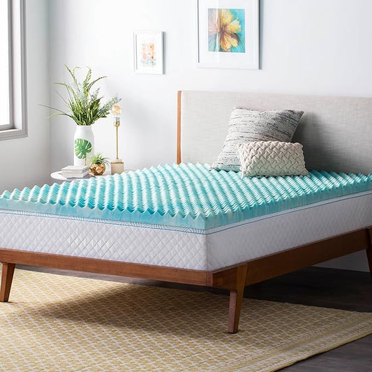 Linenspa 2 Inch Gel Memory Foam Mattress Topper – Egg Crate Style, Reversible for two feels – Promotes Airflow & Relieves Pressure Points – Twin