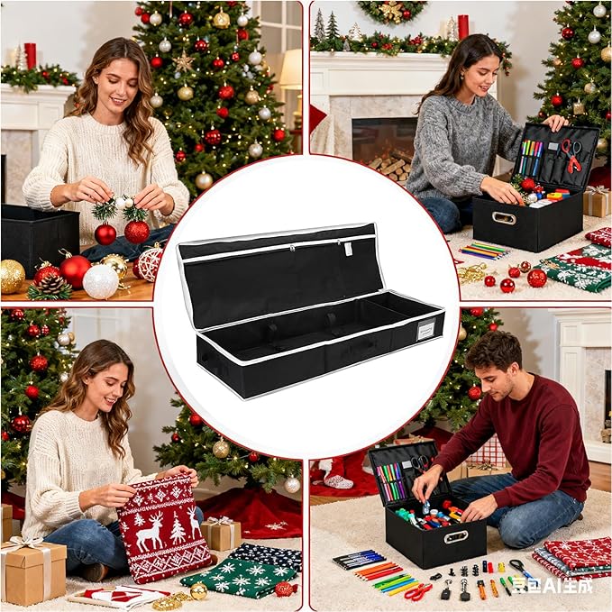 Wrapping Paper Organizer Storage, Large Christmas Container with Pockets, 90x30x12cm, Gift Wrap Shelving Box, Wrapping Paper Holder, Ribbon Bow Stationery Storage, for Indoor Garage Bedroom
