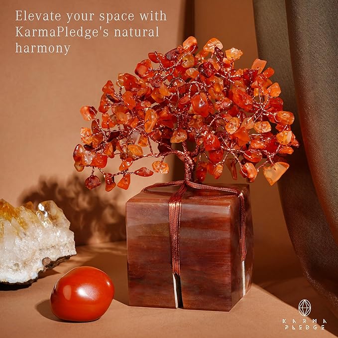 Chakra Tree of Life for Unique Gifts for Mom, Dad, Home and Office Decor, Handmade Carnelian Healing Crystal Tree for Positivity, Money & Good Luck, Birthday Gifts for Women,Mens