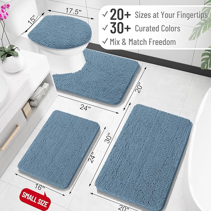 OLANLY Large Bathroom Rugs 44x32, Extra Soft Absorbent Chenille Bath Rugs, Rubber Backing Quick Dry, Machine Washable Bath Mats for Bathroom Floor, Tub and Shower, Home Decor Accessories, Airy Blue