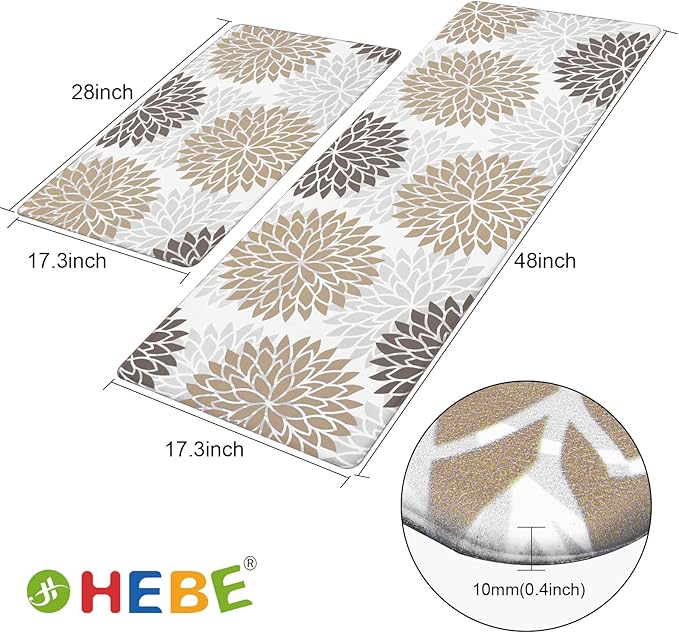 HEBE Anti Fatigue Kitchen Rugs Sets of 2, Non Slip Kitchen Mats for Floor, Waterproof Cushioned Comfort Standing Carpet for Kitchen Sink, Home Office, Laundry Room