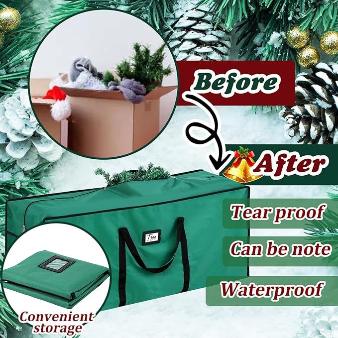 Paterr 2 Pack 7.5 ft Large Christmas Tree Storage Bag, 600d Waterproof Oxford Heavy Duty Artificial Christmas Tree Container Trees Storage Holder Bag Box with Reinforced Handle Dual Zipper(Green)