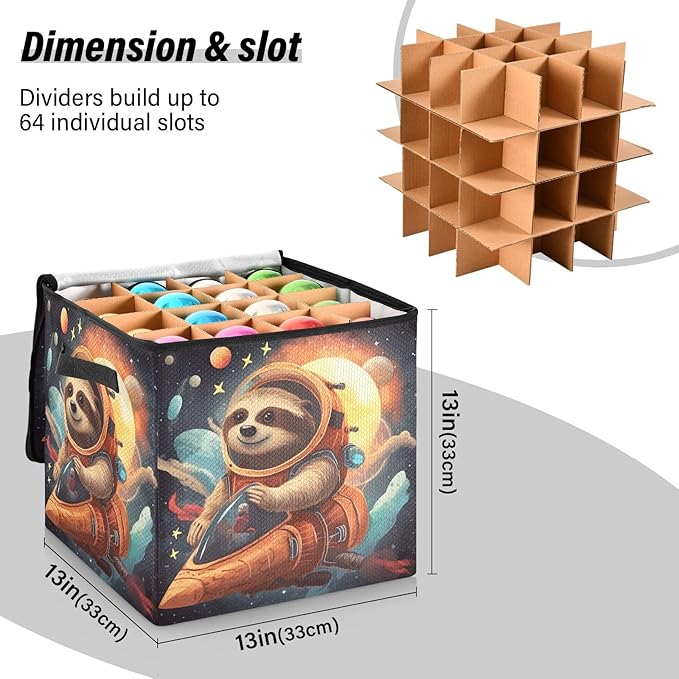 Kigai Sloth Christmas Ornament Storage Box with Zipper & Adjustable Dividers Holiday Ornament Organizer Xmas Storage Container, 64 Balls