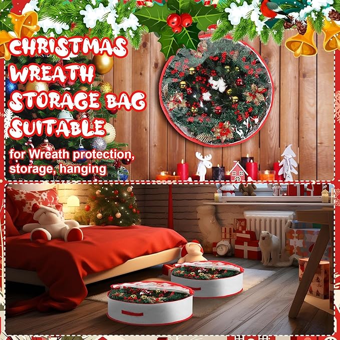 Aliceset 4 Pack Wreath Storage Containers, Ornament Garland Wreath Storage Bags with Handle Zipper Decorative Storages Box for Winter Valentine Wreaths(30 x 30 x 7.8 Inch,White)