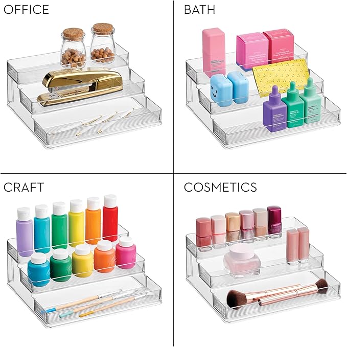 iDesign Nail Polish Organizer, Holds up to 30 Bottles, Compact 3-Tier Clear Display Stand for Countertop