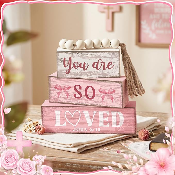 Yuntau 4 Pcs You Are So Love Wooden Farmhouse Heart Tiered Tray Decor Rustic Inspirational Quotes Wood Block Sign Gift Centerpiece Farmhouse Table for Desk Shelf Playroom