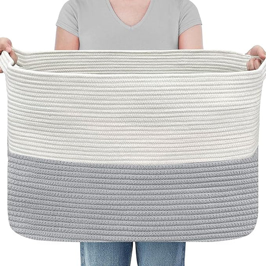 MEGASKET XXXXL Blanket Basket, 25" x 16" x 16"(108L) Rectangle Basket for Blankets Living Room, Extra Large Wicker Woven Blanket Pillow Storage Bin, Soft Kids Dog Toy Box Storage Bin Organizer