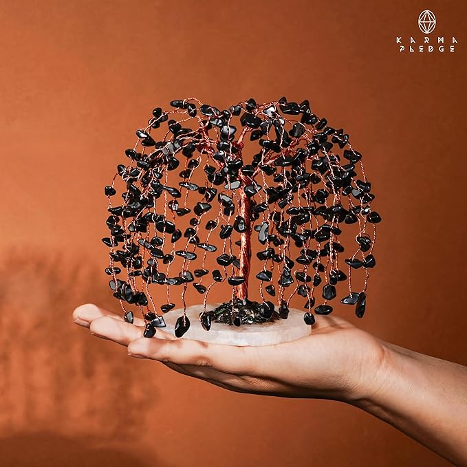 Chakra Tree of Life Birthday Gifts for Women, Home and Office Decor, Handmade Black Obsidian Crystal Tree for Money, Positivity, Reiki Healing, Spiritual Good Luck Gifts for Mom & Dad