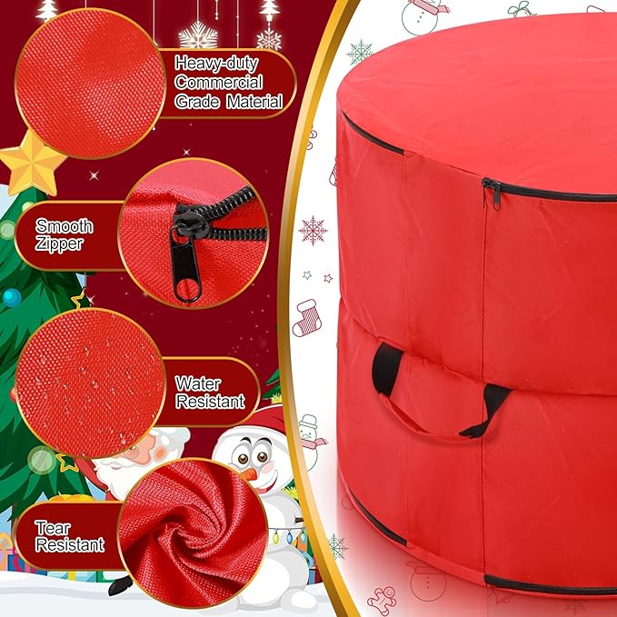 26" Extra Large Double Sided Christmas Wreath Storage Bag with Carry Handle Zippered Waterproof Christmas Wreath Storage Container Heavy Duty Xmas Garland Bag for Holiday(2 Pcs)