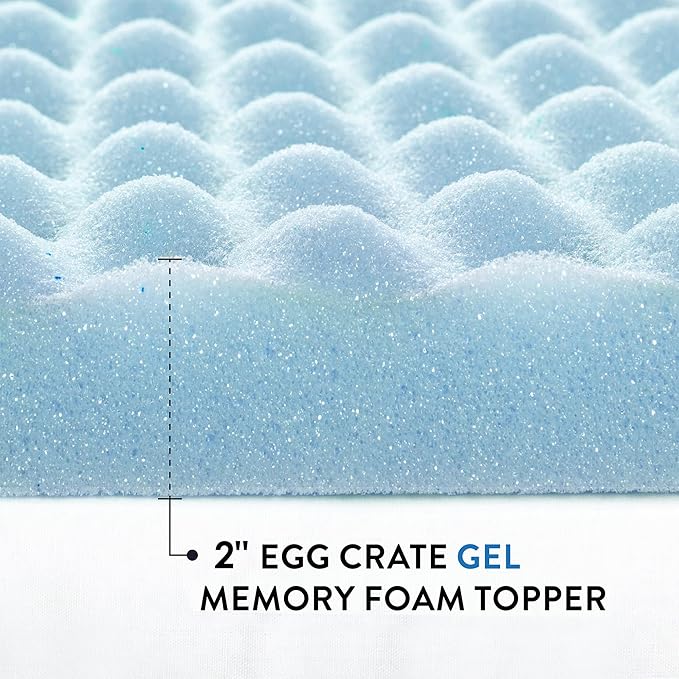 Best Price Mattress 2 Inch Egg Crate Memory Foam, Cooling Gel Infusion, Full Mattress Topper, Dorm Essentials, Blue