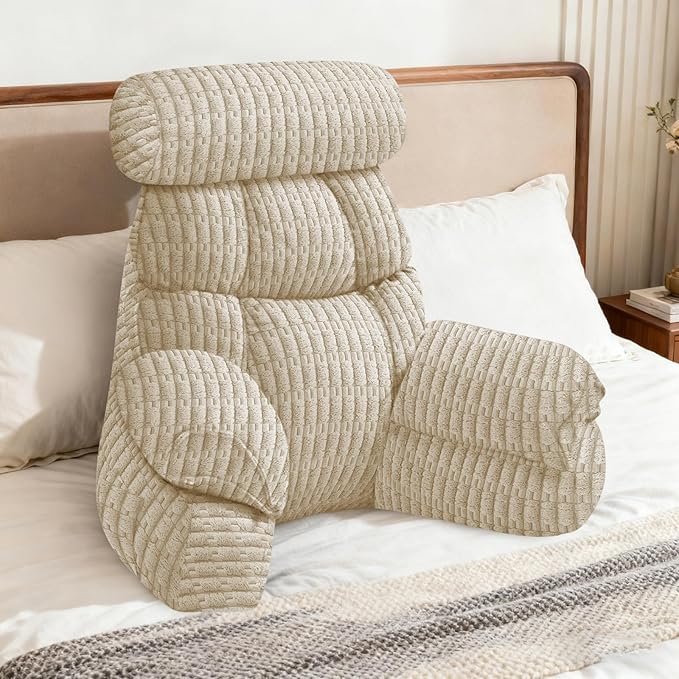 FXXUDVNIIN Back Pillow for Bed Sitting up – with 9.4" Armrest, for Reading, Gaming, Relaxing. Also Serves as tv Pillows for Sitting in Bed, Floor Pillow & Back Support for Adults.