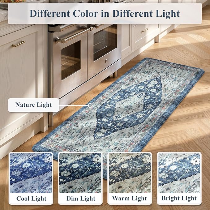 Collive Boho Kitchen Rugs Set of 2 Non Skid Kitchen Mats for Floor Cushioned Anti Fatigue Kitchen Floor Mats Waterproof Comfort Heavy Duty Foam Mats for Standing Desk Sink Laundry, 17.3"x29"+17.3"x59"