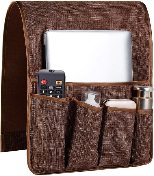 FLYILY Sofa Armrest Organizer Non-Slip Arm Chair Hanging Caddy Remote Control Holder for Magazine, Phone, Books, Glasses(Coffee,13in)
